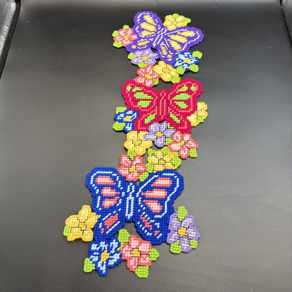Design Works Butterfly Pile Up Plastic Canvas Wall Hanging COMPLETE 8 X 21"